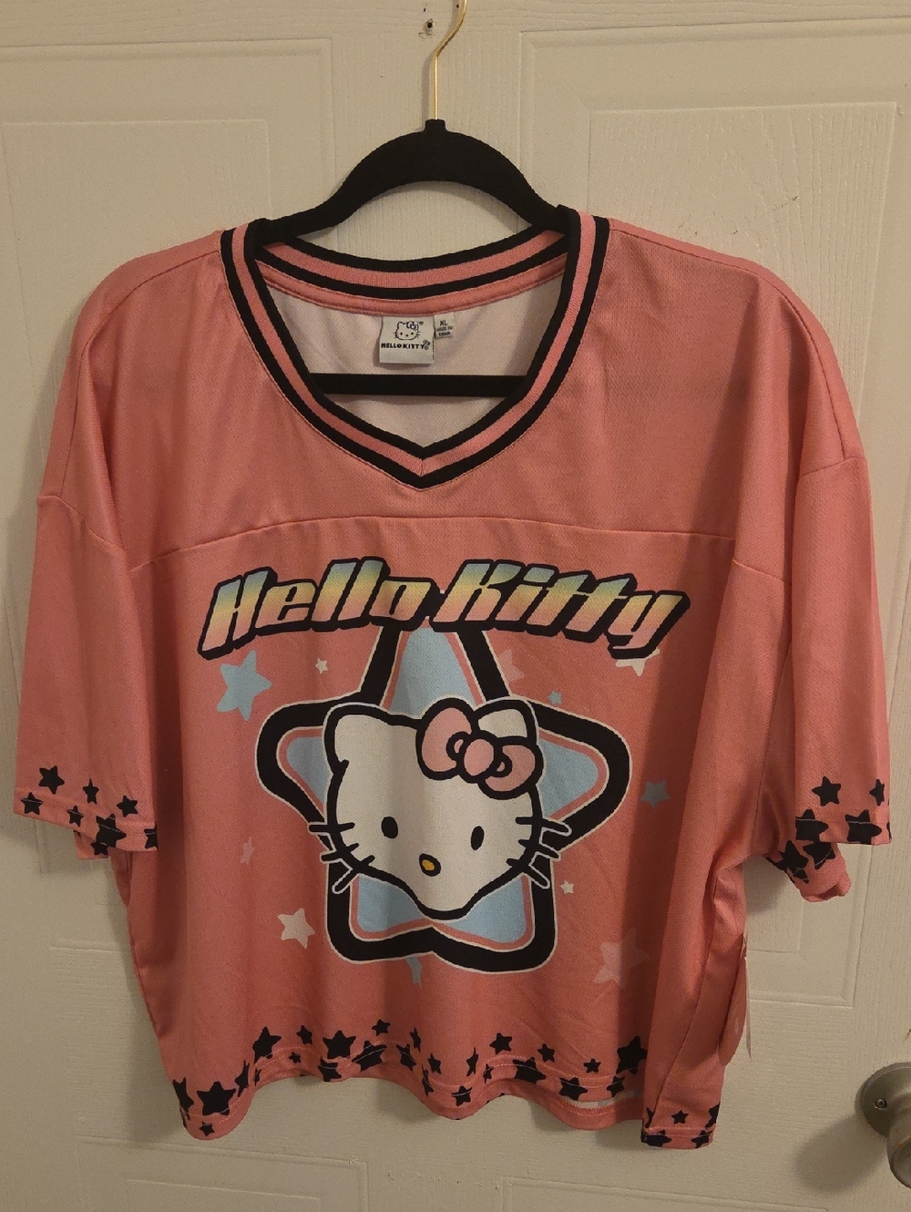 Hello Kitty Pink Short Sleeve Graphic Tee with Black Trim